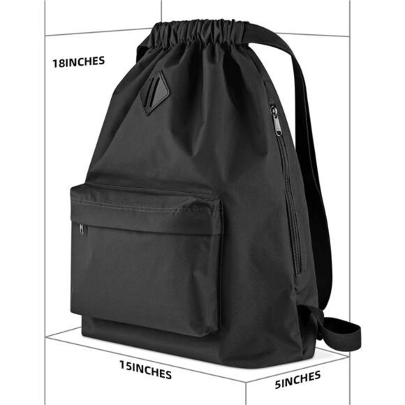 Drawstring Backpack Water Resistant String Bag Sports Gym Sack with Side Pocket - Picture 2 of 7